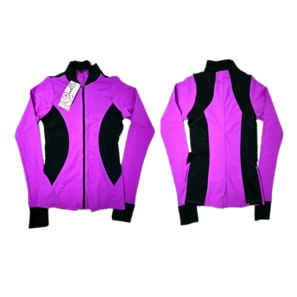 Funky Diva Women's Dancetech Side Mesh Leggings & Athletic Jacket Set Purple - Picture 12 of 14